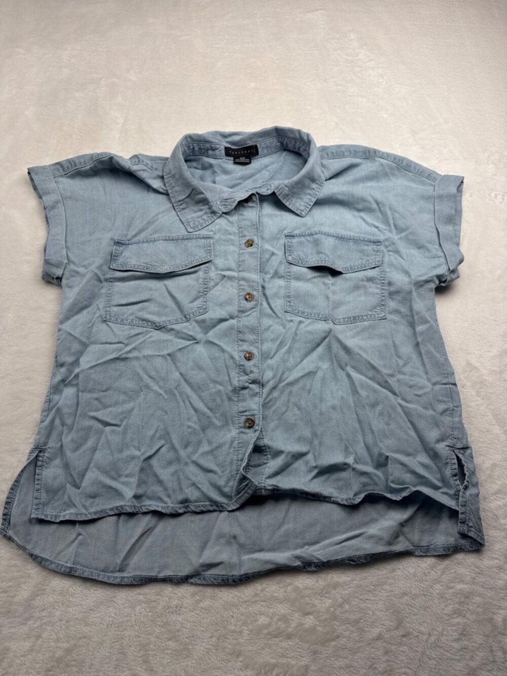 Sanctuary Womens Light Blue Button-Up Short Sleeve Lyocell Shirt Size M